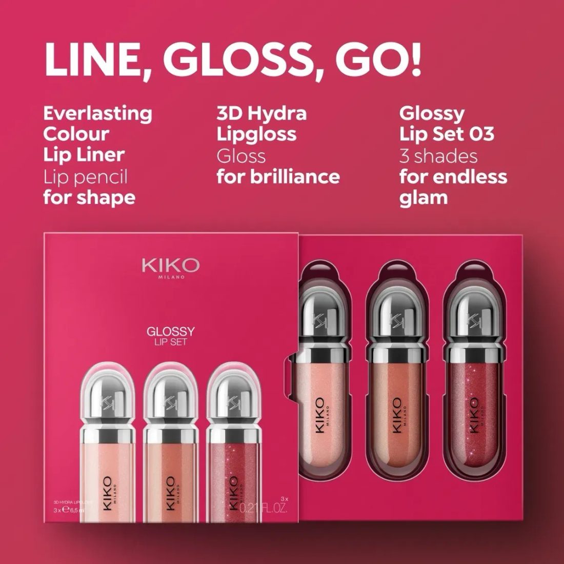 پک لیپ‌گلاس کیکو | KIKO Glossy Lip Set | براق‌کننده و لطافت‌بخش لب — 4